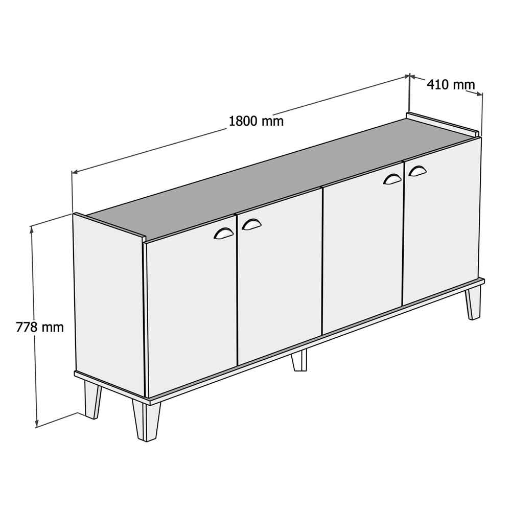 Sumer Wooden Sideboard with 4 Doors in Oak and Black Marble Effect