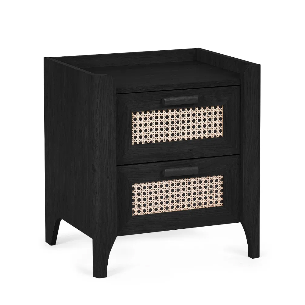 Sumter Wooden Bedside Cabinet With 2 Drawers In Black Ash And Oak