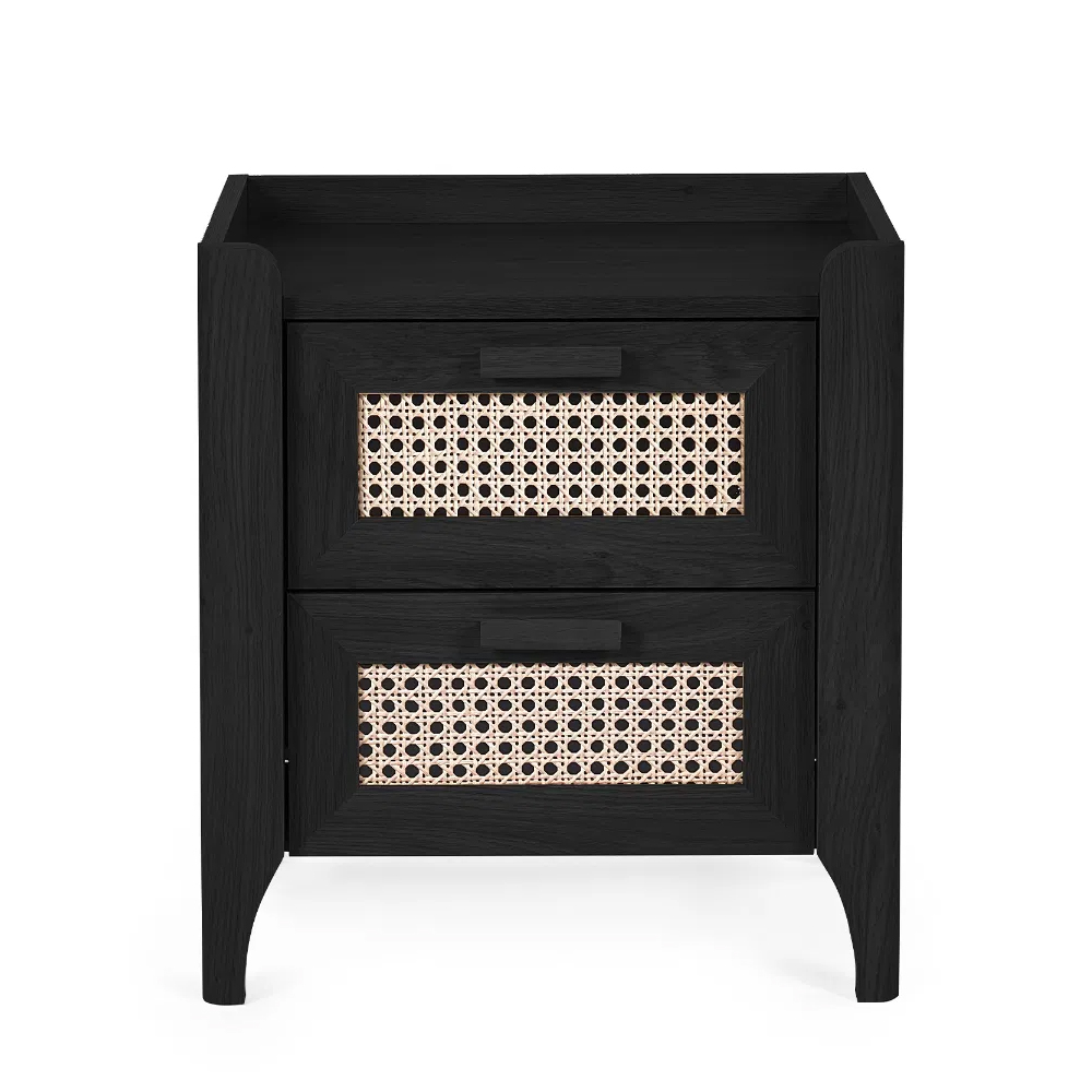 Sumter Wooden Bedside Cabinet With 2 Drawers In Black Ash And Oak