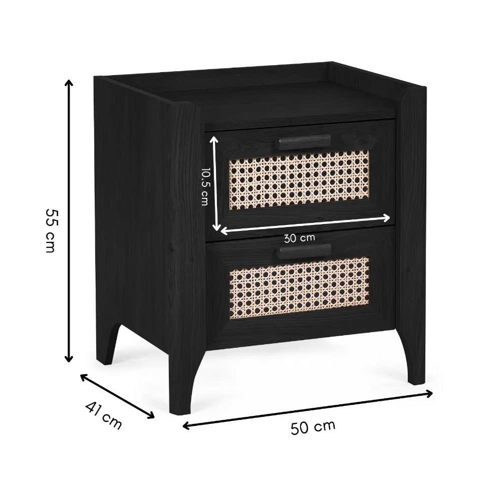 Sumter Wooden Bedside Cabinet With 2 Drawers In Black Ash And Oak