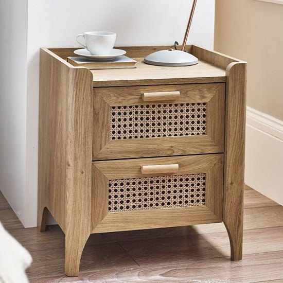 Product photograph of Sumter Wooden Bedside Cabinet With 2 Drawers In Oak from Furniture in Fashion