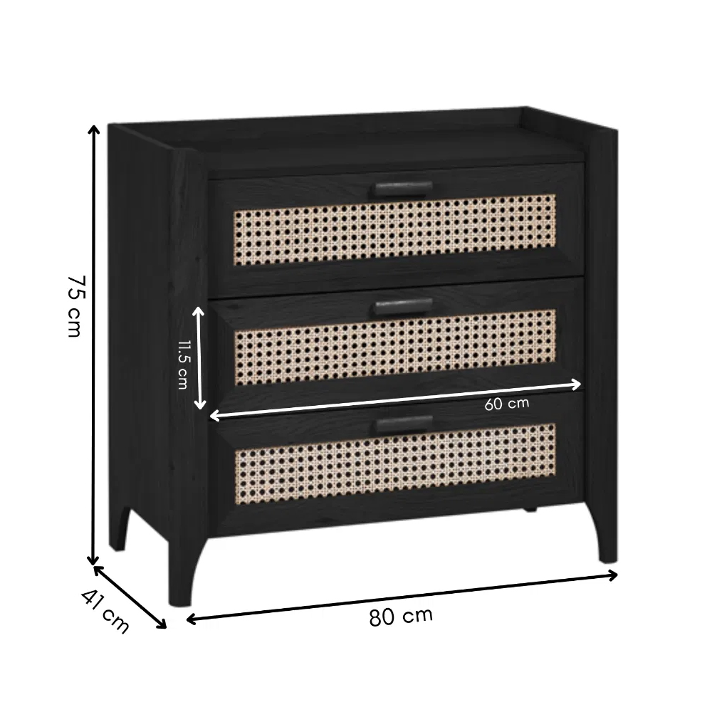 Sumter Wooden Chest Of 3 Drawers In Black Ash And Oak