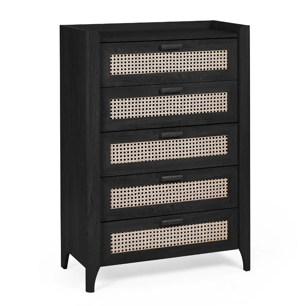 Sumter Wooden Chest Of 5 Drawers In Black Ash And Oak