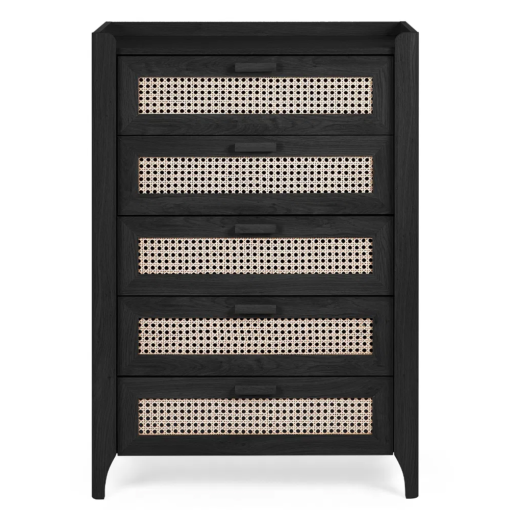 Sumter Wooden Chest Of 5 Drawers In Black Ash And Oak