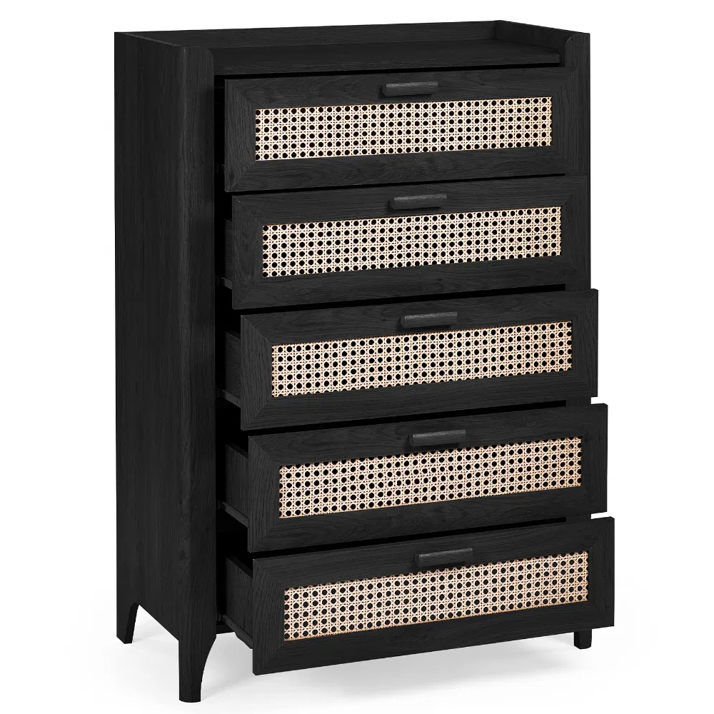 Sumter Wooden Chest Of 5 Drawers In Black Ash And Oak
