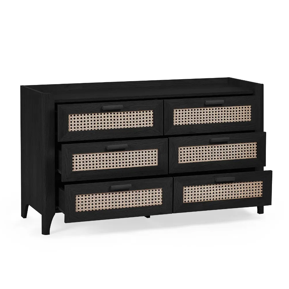 Sumter Wooden Chest Of 6 Drawers In Black Ash And Oak