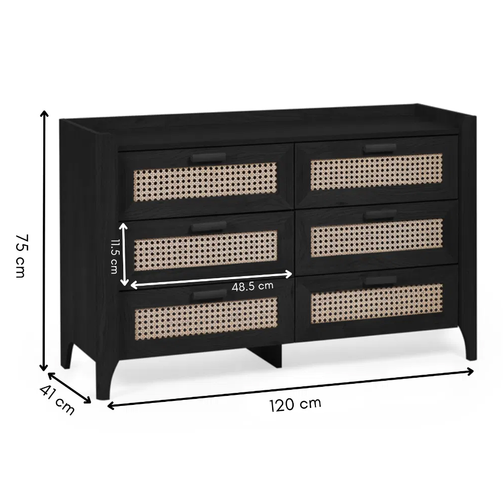 Sumter Wooden Chest Of 6 Drawers In Black Ash And Oak