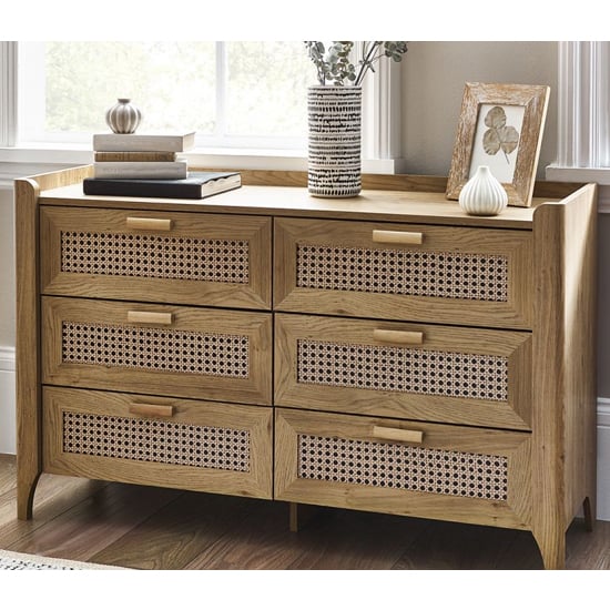 Read more about Sumter wooden chest of 6 drawers wide in oak