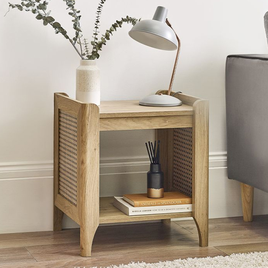 Read more about Sumter wooden lamp table with removable shelf in oak