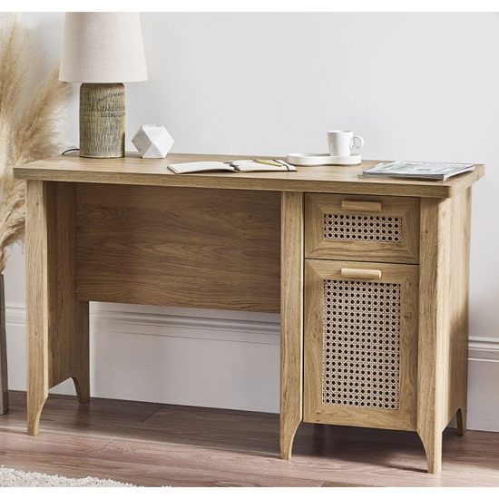 Product photograph of Sumter Wooden Laptop Desk With 1 Door 1 Drawer In Oak from Furniture in Fashion