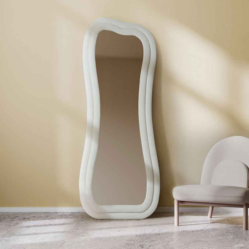 Sun Glass Cheval Mirror with Cream Wooden Frame