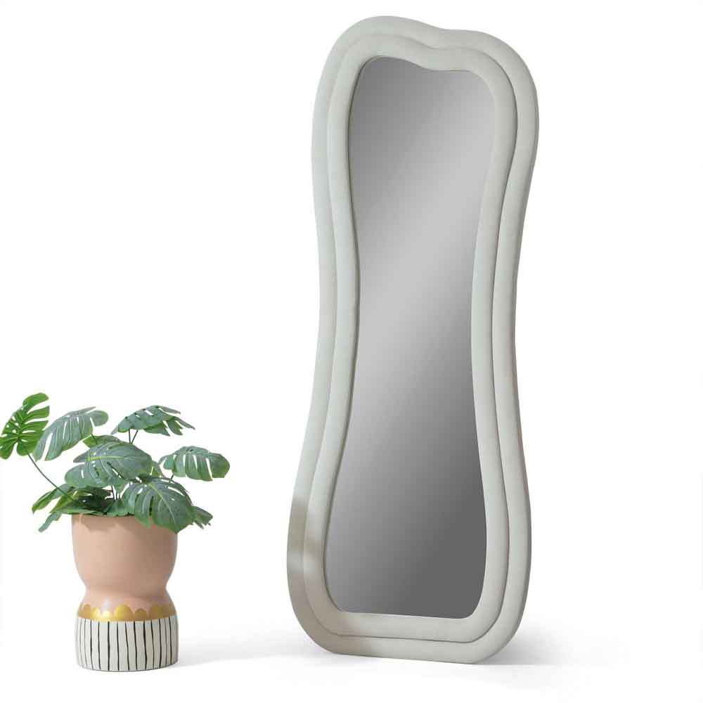 Sun Glass Cheval Mirror with Cream Wooden Frame