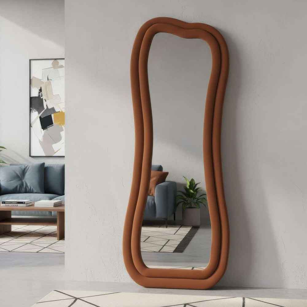 Sun Glass Cheval Mirror with Tile Red Wooden Frame