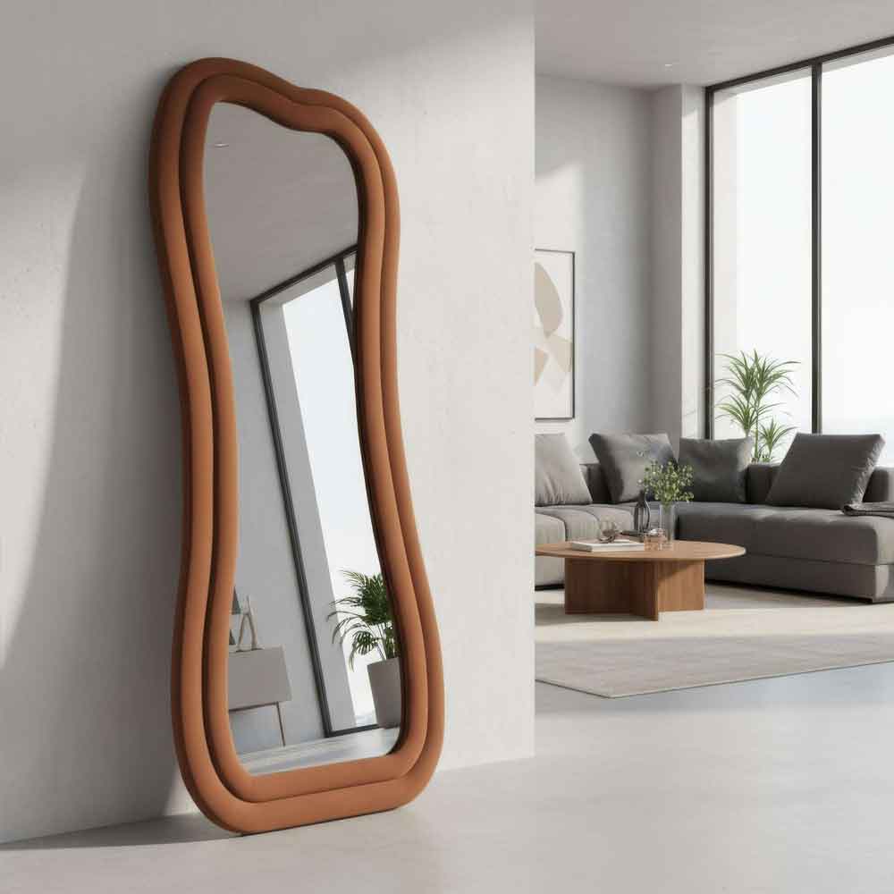 Sun Glass Cheval Mirror with Tile Red Wooden Frame