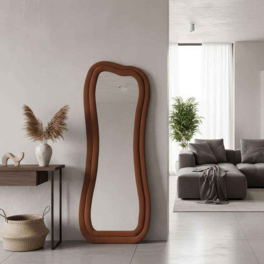 Sun Glass Cheval Mirror with Tile Red Wooden Frame