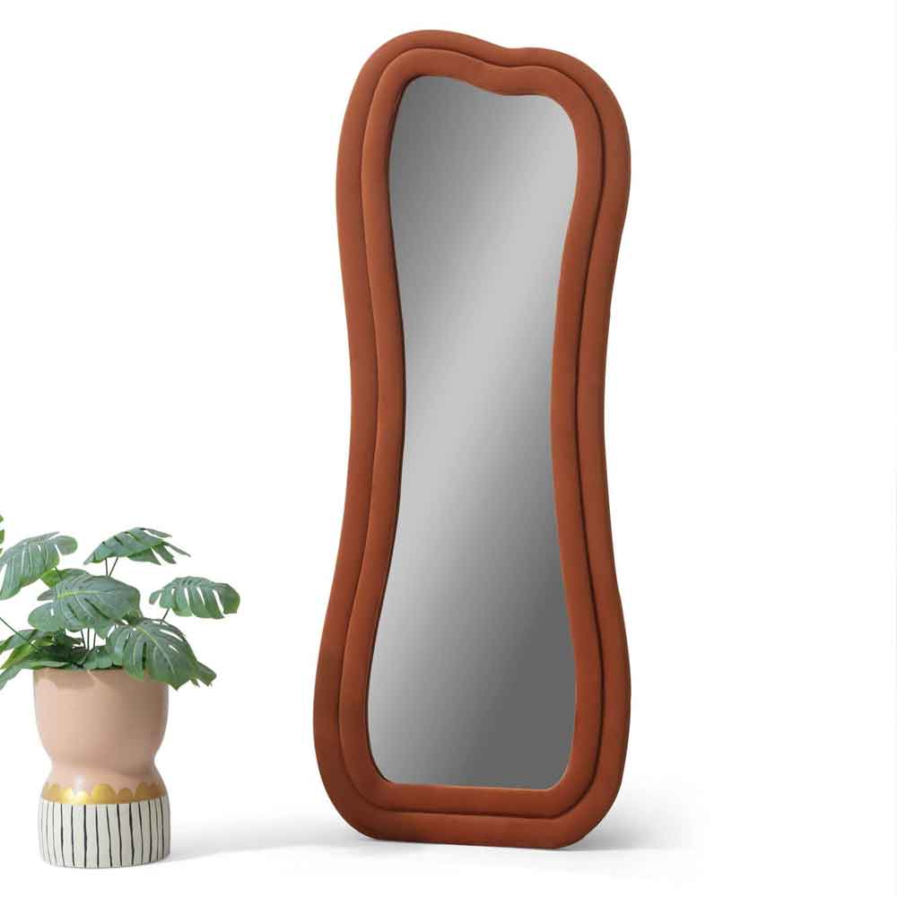 Sun Glass Cheval Mirror with Tile Red Wooden Frame