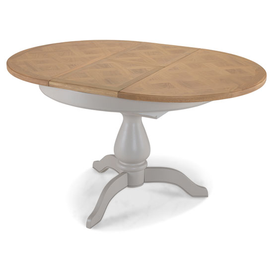 Read more about Sunburst oval extending dining table in grey and solid oak