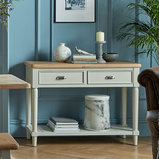 Sunburst Wooden Console Table In Grey And Solid Oak_3