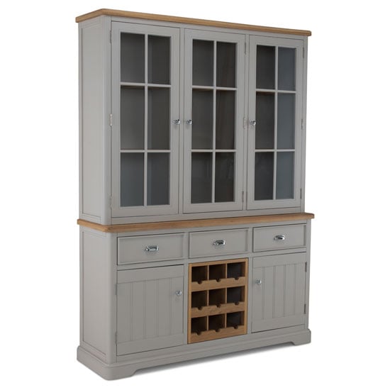 Read more about Sunburst wooden display cabinet in grey and solid oak