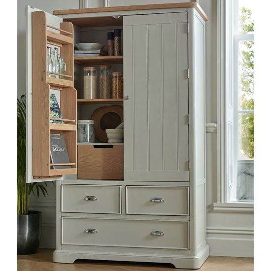 Sunburst Wooden Kitchen Storage Cabinet In Grey And Solid Oak_1