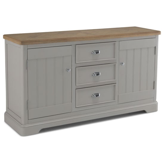Photo of Sunburst wooden large sideboard in grey and solid oak