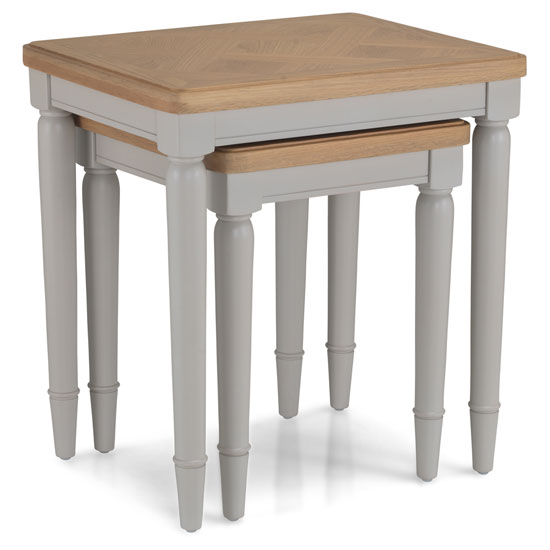 Sunburst Wooden Set Of 2 Nesting Tables In Grey And Solid Oak_2