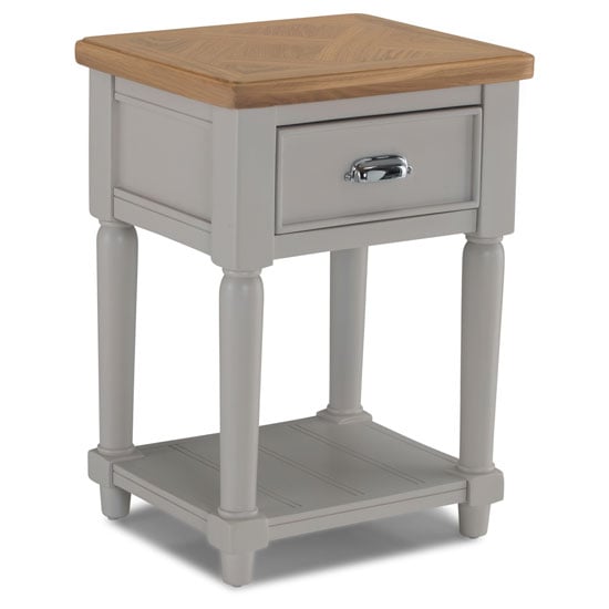 Sunburst Wooden Side Table In Grey And Solid Oak With 1 Drawer_2