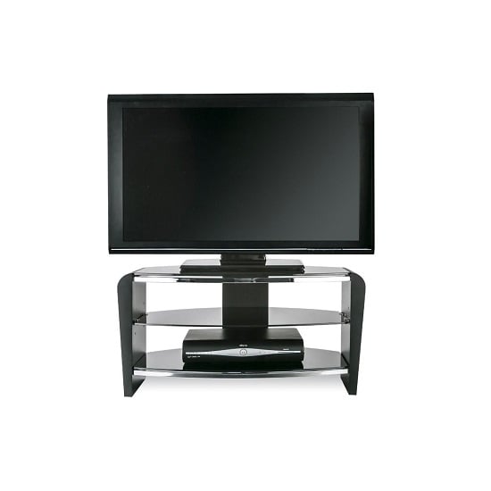 Finchley Wooden TV Stand In Black Wood With Black Glass