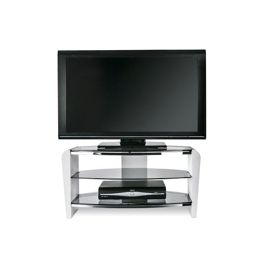 Finchley Wooden TV Stand In White Wood With Black Glass_1