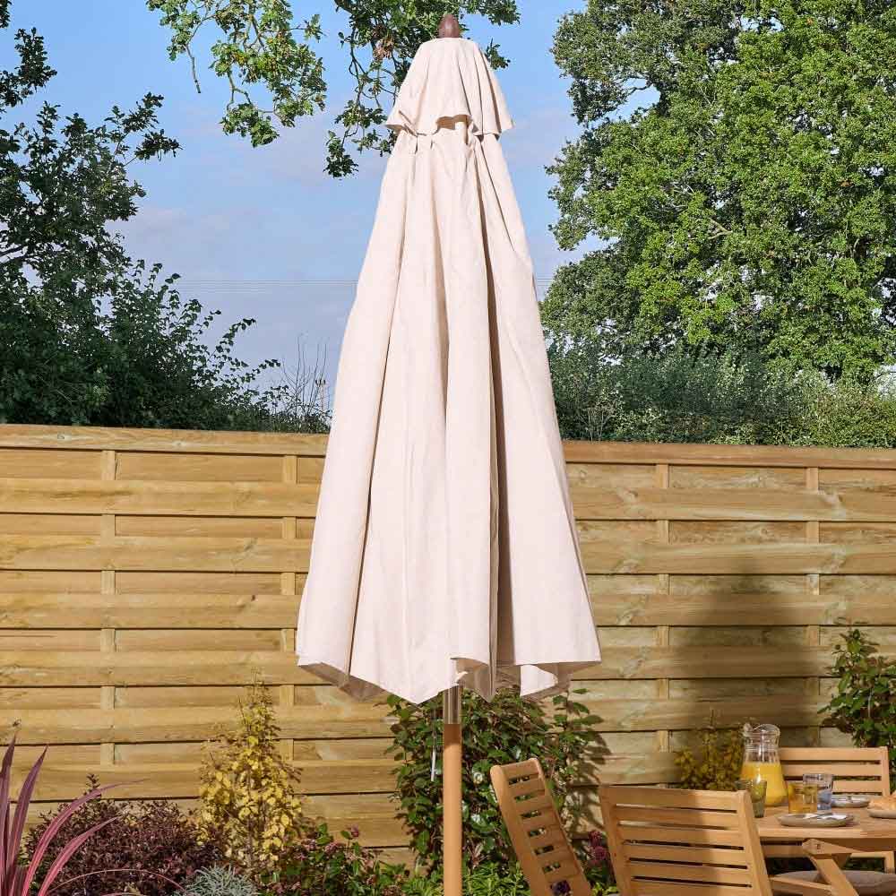 Serenity Polyester Fabric 2m Parasol with Wooden Pole in Natural