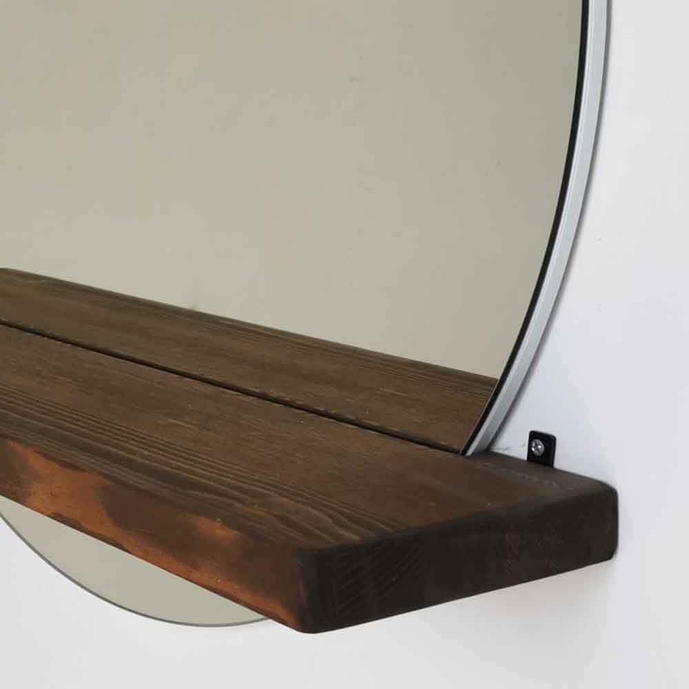 Sunset Glass Wall Mirror with Walnut Pine Wood Shelf