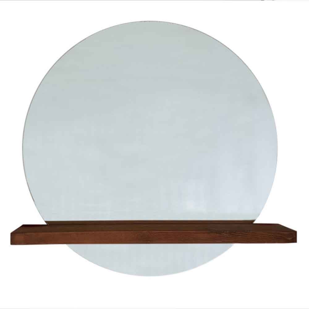 Sunset Glass Wall Mirror with Walnut Pine Wood Shelf