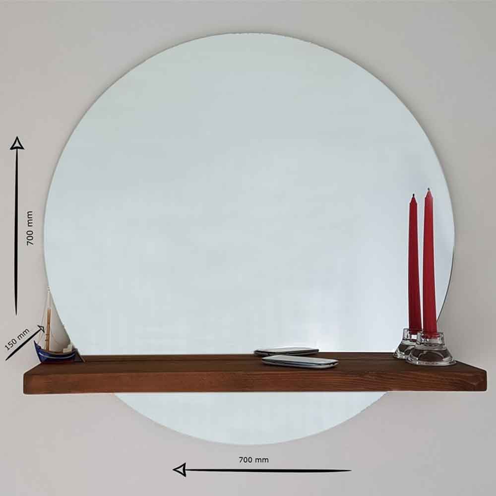 Sunset Glass Wall Mirror with Walnut Pine Wood Shelf