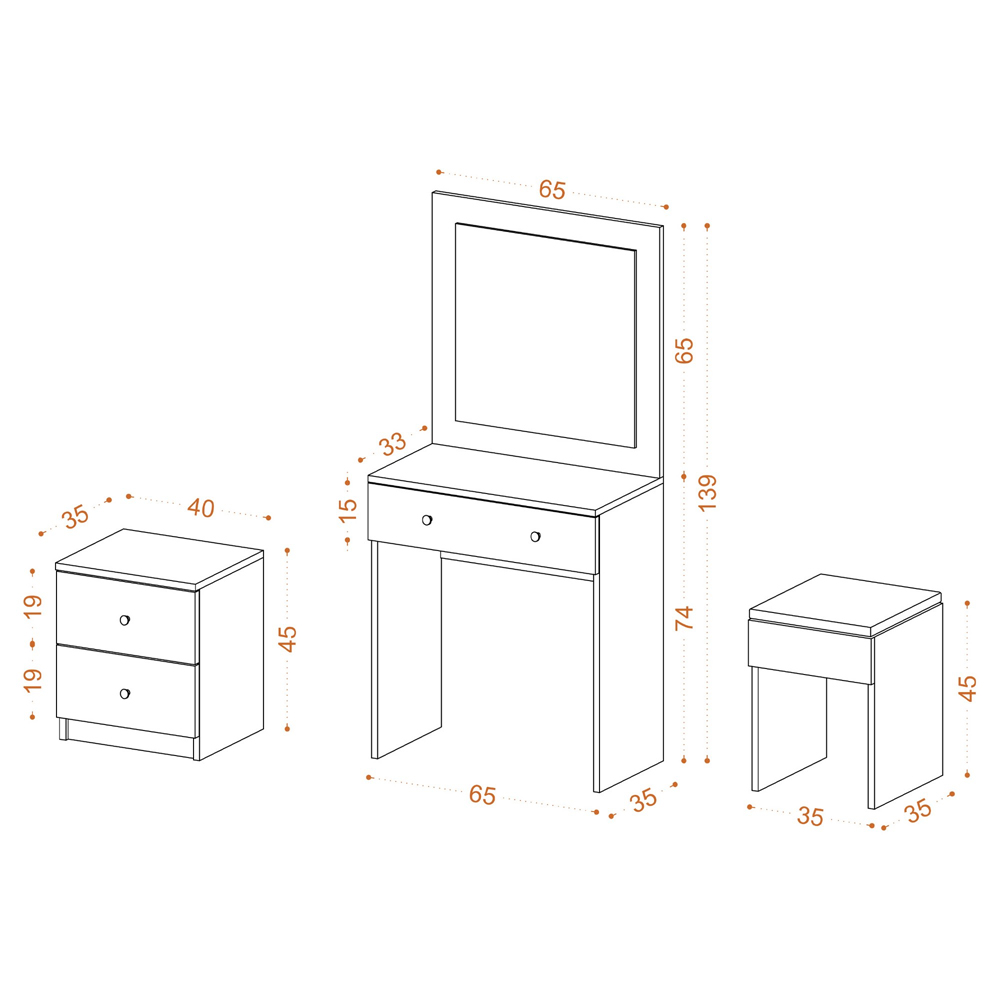 Sunvera Wooden Dressing Table Set with Storage Drawers in White