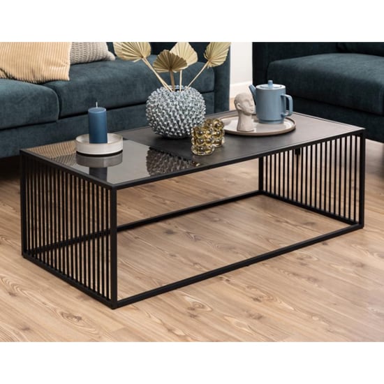 Product photograph of Surf Glass And Wooden Coffee Table In Black Marble Effect from Furniture in Fashion