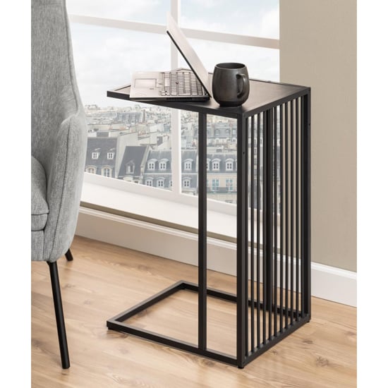 Surf Wooden Side Table In Black Marble Effect