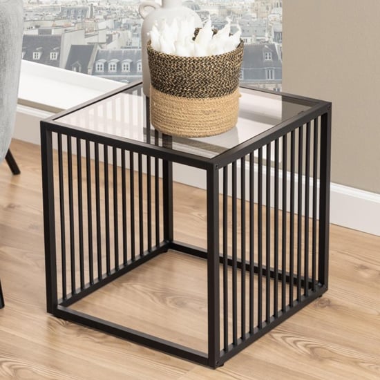 Surf Smoked Glass Side Table With Matt Black Wire Base