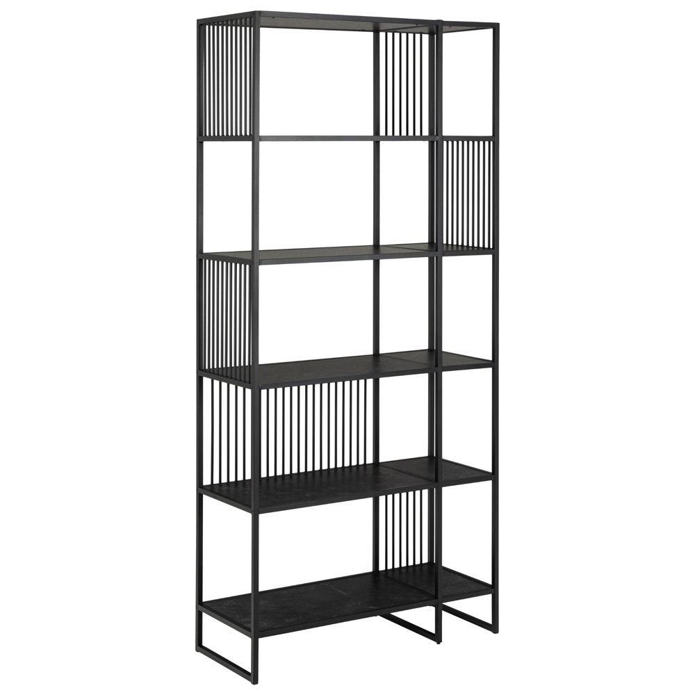Surf Tall Wooden Bookcase With Metal Frame In Matt Black Izmir