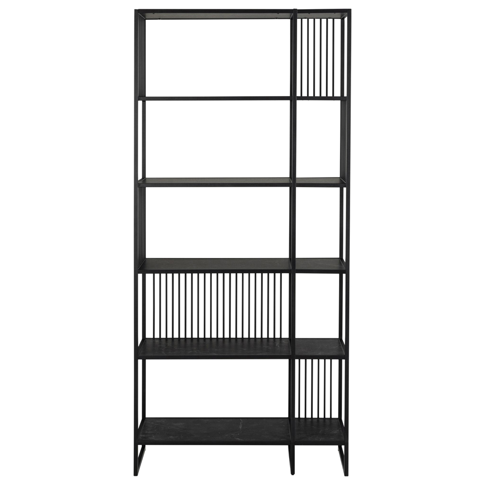 Surf Tall Wooden Bookcase With Metal Frame In Matt Black Izmir