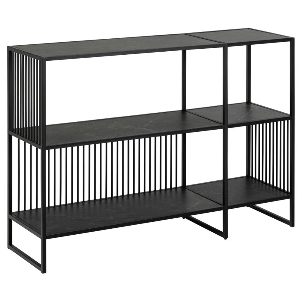 Surf Wide Wooden Bookcase With Metal Frame In Matt Black Izmir