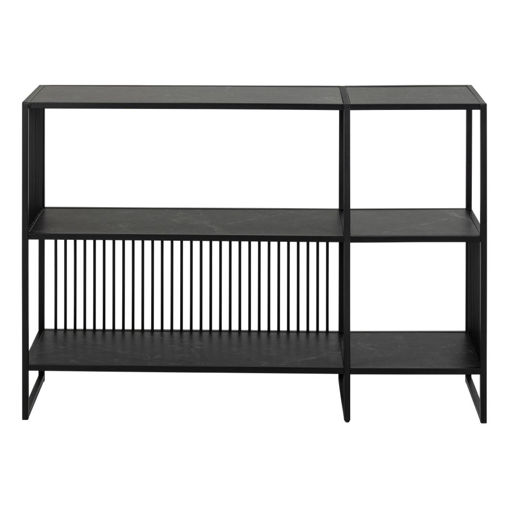 Surf Wide Wooden Bookcase With Metal Frame In Matt Black Izmir
