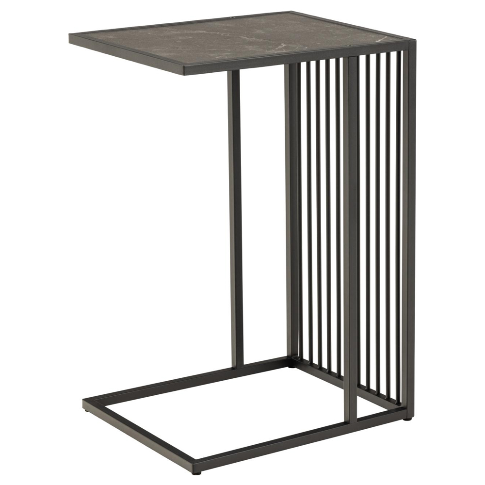 Surf Wooden Side Table In Matt Black Izmir Marble