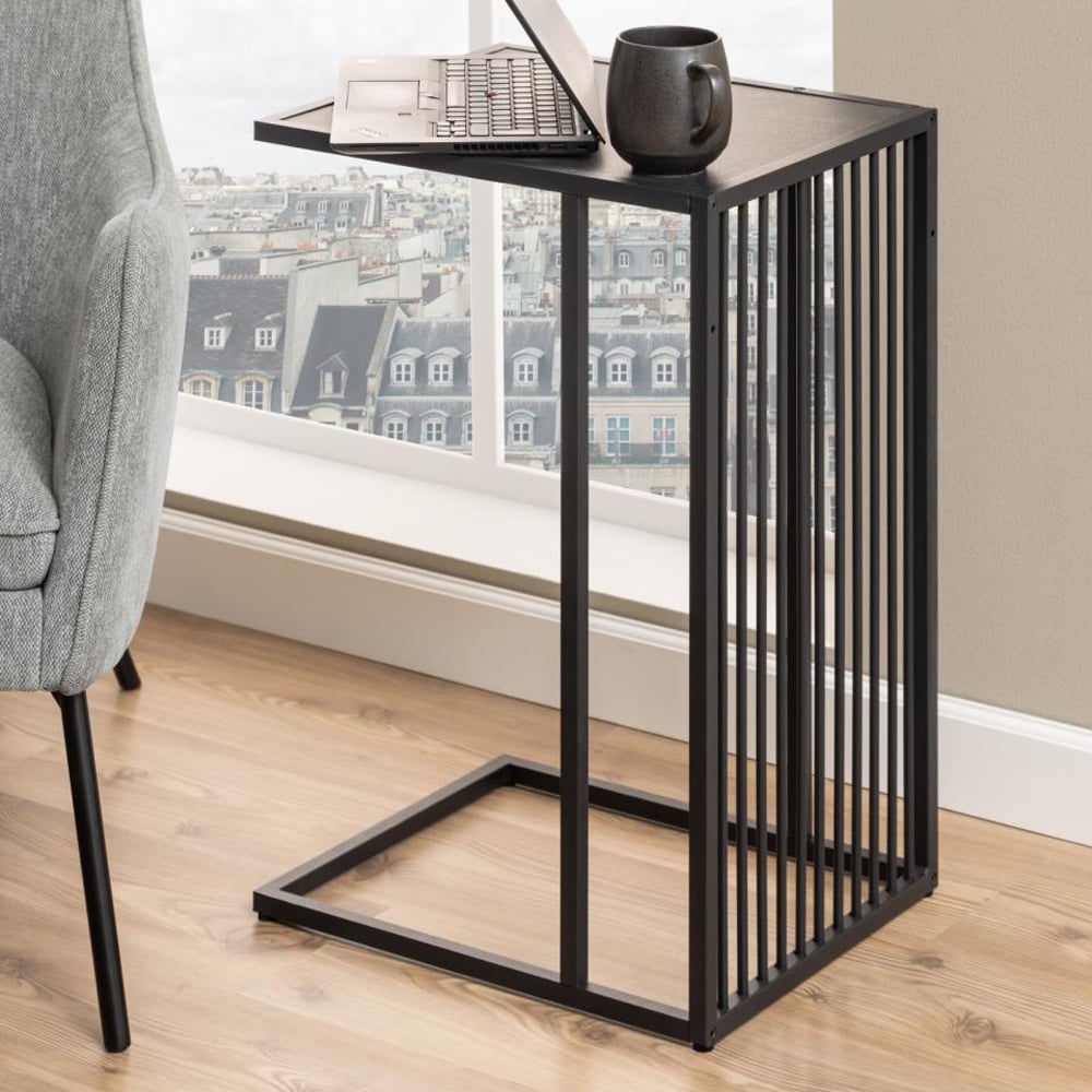Surf Wooden Side Table In Matt Black Izmir Marble
