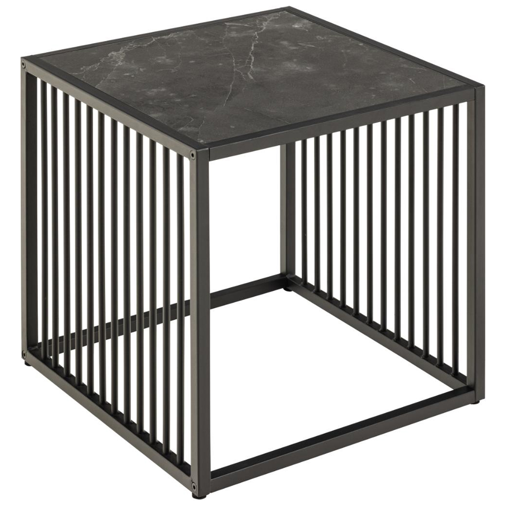 Surf Wooden Side Table With Metal Frame In Matt Black Izmir