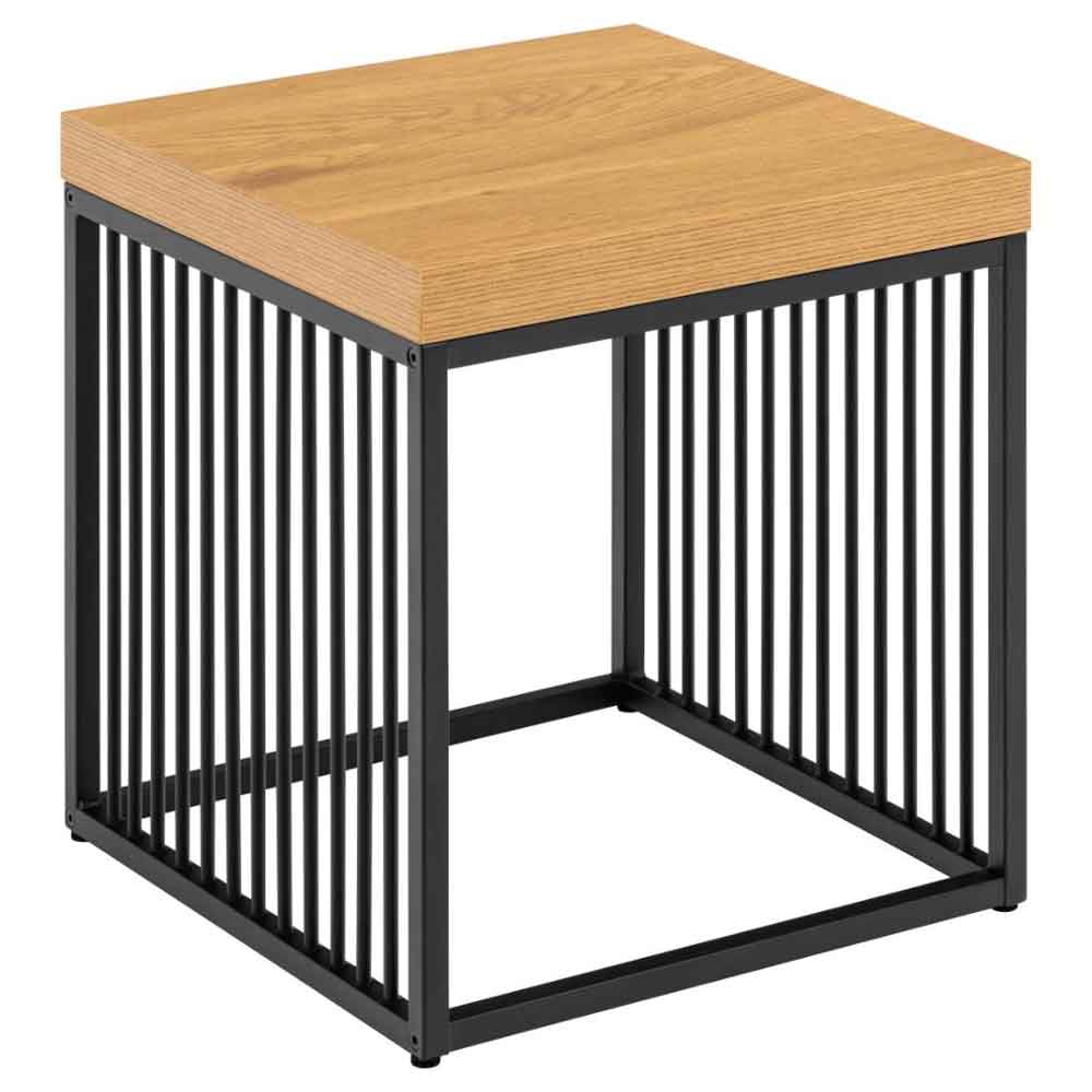 Surf Wooden Side Table With Steel Base - Wild Oak And Black