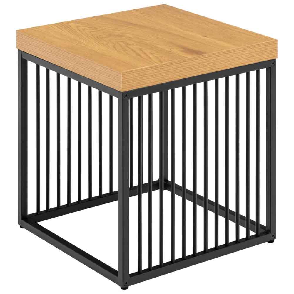 Surf Wooden Side Table With Steel Base - Wild Oak And Black