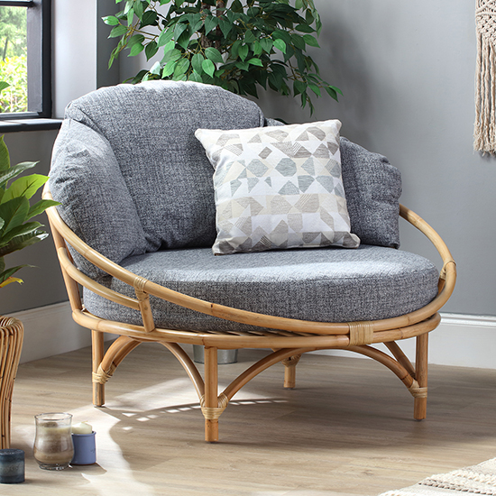 Surgut Rattan Snug Chair In Natural With Earth Grey Cushion