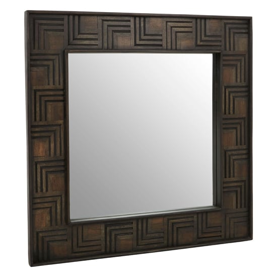 Photo of Sutra square wall bedroom mirror in brown wooden frame