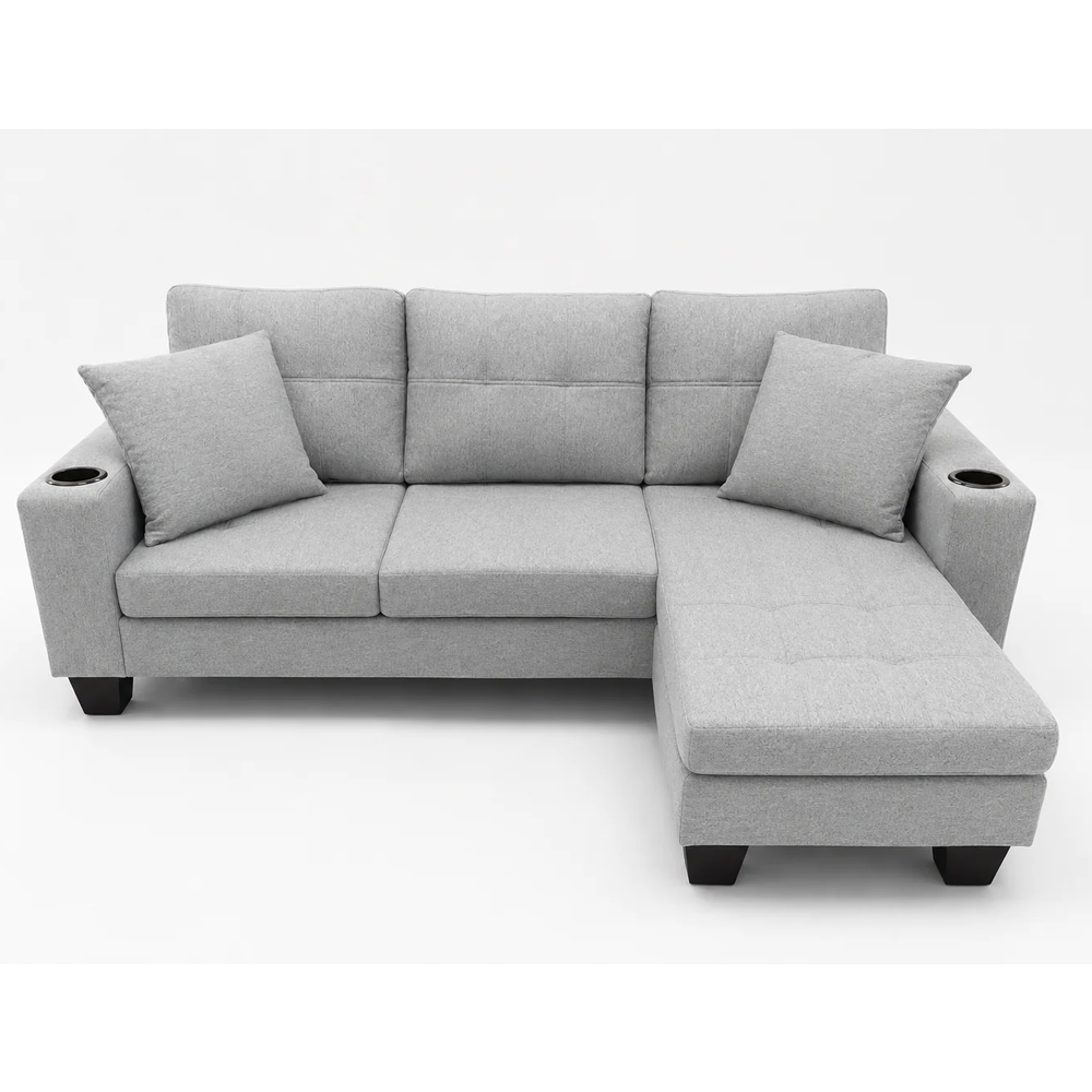Sutton Fabric Corner Sofa with Cupholder in Grey