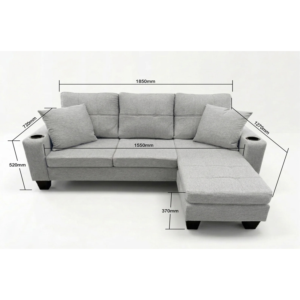 Sutton Fabric Corner Sofa with Cupholder in Grey